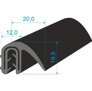 Těsnění do okna a dveří 00546016 U-PIRELI s kovovou výztuží s bočním těsněním, 60°Sh, U-EPDM, bříško-EPDM