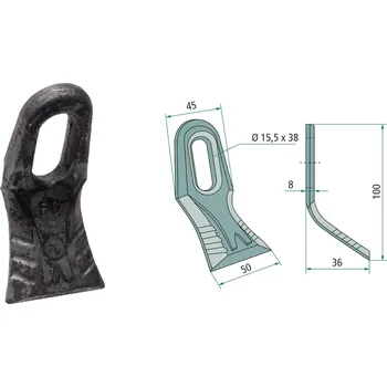 Mulčovací Y-nůž pro Kuhn, 100/8/15,5x38 mm