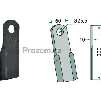 Mulčovací nůž rovný pro Breviglieri, Falc, Kuhn, M.E.A.A.T., Nobili, OMARV, Palladino, Vogel & Noot, Quivogne, 108594, 6060002, 200/10/25,5 mm