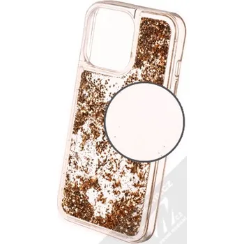 Pouzdro na mobilní telefon 1Mcz Liquid Hexagon Sparkle ochranný kryt s přesýpacím efektem třpytek pro Apple iPhone 13 Pro zlatá (gold)