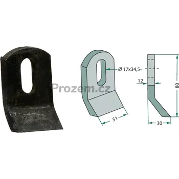 Mulčovací nůž pro Müthing, MU000449, 80/12/17x34,5 mm