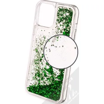 Pouzdro na mobilní telefon 1Mcz Liquid Hexagon Sparkle ochranný kryt s přesýpacím efektem třpytek pro Apple iPhone 13 Pro Max zelená (green)