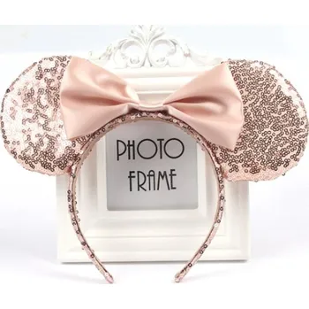 Minnie Mouse Dětská čelenka s ouškama a mašlí flitrovaná Barva: růžové uši i mašle