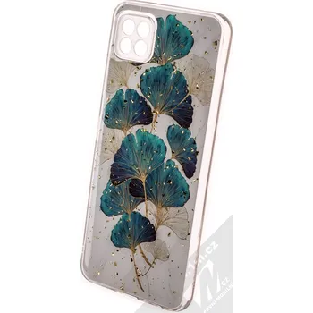 Pouzdro na mobilní telefon 1Mcz Gold Glam Lístky Skinny TPU ochranný kryt pro Samsung Galaxy A22 5G bílá zelená (white green)