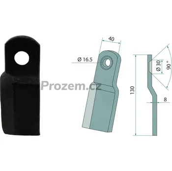 Pracovní nůž Mulčovací nůž pro Röll, 130/8/16,5 mm