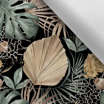 Látka s potiskem kočárkovina TD/NS zlato zelené listy černá