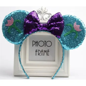 Minnie Mouse Flitrované dětské čelenky s ouškama a mašlí Barva: tyrkysové uši,fialová mašle