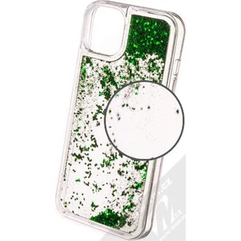 Pouzdro na mobilní telefon 1Mcz Liquid Hexagon Sparkle ochranný kryt s přesýpacím efektem třpytek pro Apple iPhone 13 zelená (green)