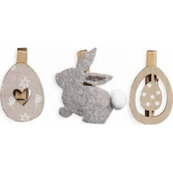 Velikonoční dekorace Jarní mix filc na kolíčku 6 cm - sv.hnědý - 3 ks