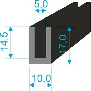 Těsnění do okna a dveří 00535095 Pryžový profil tvaru "U", 17x10/5mm, 60°Sh, EPDM, -40°C/+100°C, černý