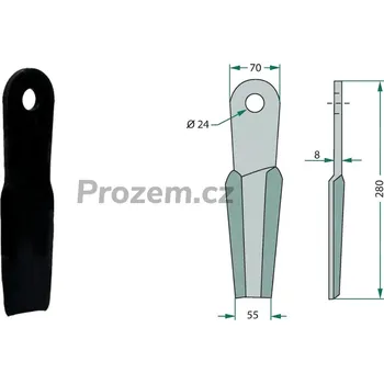 Mulčovací nůž pravý pro Doppstadt, Epoke, 101880, 280/8/24 mm