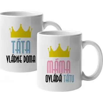 Žertovný předmět Komplet pro rodiče - Táta vládne doma / Máma ovládá tátu - hrnky s potiskem- Tričkový.cz