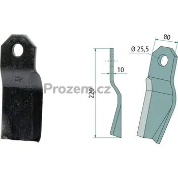 Mulčovací nůž levý, otočený pro Röll, 220/10/25,5 mm