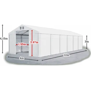 Zahradní stan Skladový stan 4x12x3m střecha PVC 560g/m2 boky PVC 500g/m2 konstrukce ZIMA PLUS Bílá Bílá Bílá