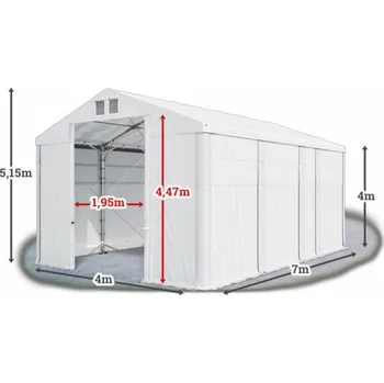 Zahradní stan Skladový stan 4x7x4m střecha PVC 580g/m2 boky PVC 500g/m2 konstrukce POLÁRNÍ PLUS Bílá Bílá Bílá