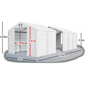 Zahradní stan Skladový stan 4x19x3,5m střecha PVC 580g/m2 boky PVC 500g/m2 konstrukce POLÁRNÍ Bílá Bílá Bílá