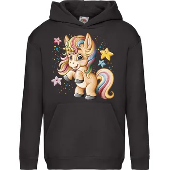 Chlapecká mikina dětská levná mikina, kapuce, malý jednorožec Barva: Black -černá, velikost: 128