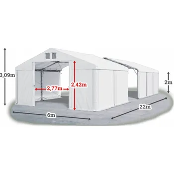 Zahradní stan Skladový stan 6x22x2m střecha PVC 620g/m2 boky PVC 620g/m2 konstrukce POLÁRNÍ Bílá Bílá Bílá