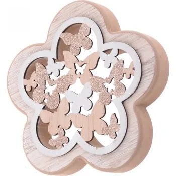Dekorace Květina 16cm dřevěná, přírodní