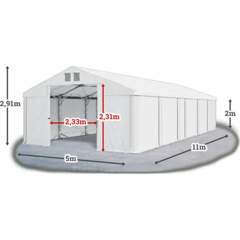 Zahradní stan Skladový stan 5x11x2m střecha PVC 580g/m2 boky PVC 500g/m2 konstrukce POLÁRNÍ PLUS Bílá Bílá Bílá