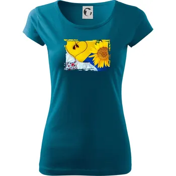Dámské tričko Ukrajina slunečnice a kroj - Dámské triko Pure - L ( Petrolejová )