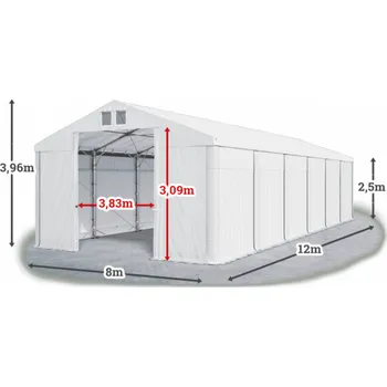 Zahradní stan Skladový stan 8x12x2,5m střecha PVC 620g/m2 boky PVC 620g/m2 konstrukce POLÁRNÍ Bílá Bílá Bílá