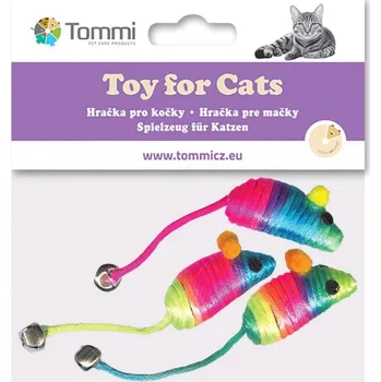Hračka pro kočku Myška rainbow s rolničkou, 3x 5cm