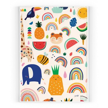 Plakát Plakát / Obraz Zvířátka a Duha Pololesklý saténový papír A4 - 21 x 29,7 cm