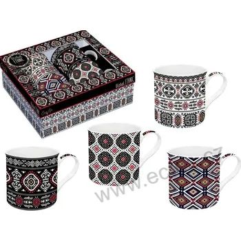 Easy Life GLOBAL ETHNIC INCAS porcelánové hrnky s černobílými vzory 300ml 4 ks