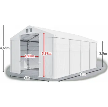 Zahradní stan Skladový stan 4x8x3,5m střecha PVC 620g/m2 boky PVC 620g/m2 konstrukce POLÁRNÍ Bílá Bílá Bílá