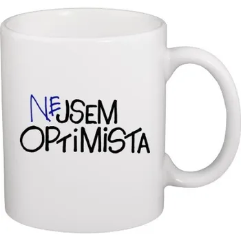 Hrnek malý bílý s potiskem Nejsem optimista