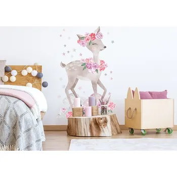 Samolepící dekorace Pastelowe Love Nálepka na zeď - srnka v růžích barva: růžová
