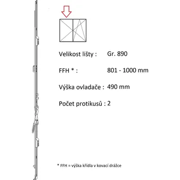 Stavební výplň ROTO NX - Štulpový převod konstantní Velikost: Gr. 890, FFH 801-1000