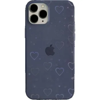Pouzdro na mobilní telefon Průhledný kryt s měňavými srdíčky pro iPhone 13 Pro - modrý