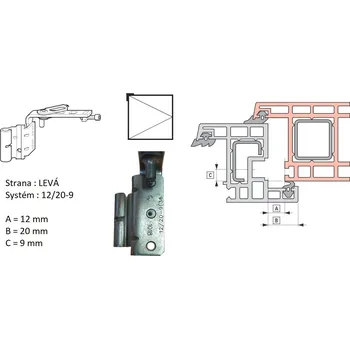 Příslušenství k oknu Pant otevíravých křídel - rámový díl ROTO NT Systém: 12/20-9, Strana: Levá