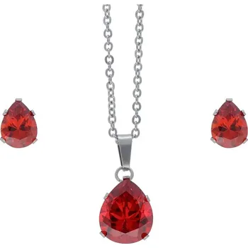 Souprava šperků Doria Set šperků z oceli stříbrno-červený K361