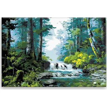 Dětské zboží Malování podle čísel - Zelený les s říčkou - 60x40 cm, bez dřevěného rámu - CZ výroba