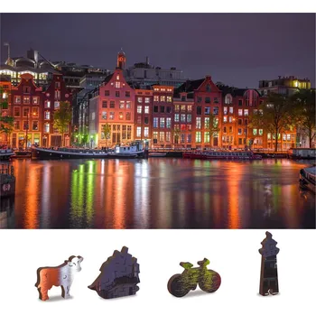 Puzzle WOODEN CITY Dřevěné puzzle Noční Amsterdam 2v1, 75 dílků EKO