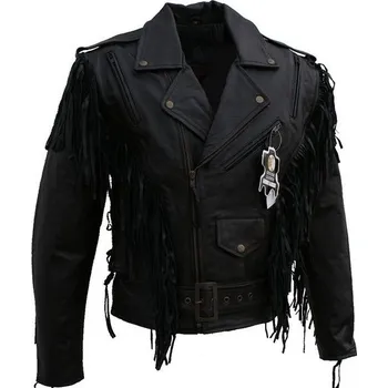 Moto bunda L&J Kožený křivák s třásněmi WARRIOR černý M