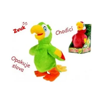 plyšák Mikrohračky Papoušek plyšový chodící a opakující slova 20 cm