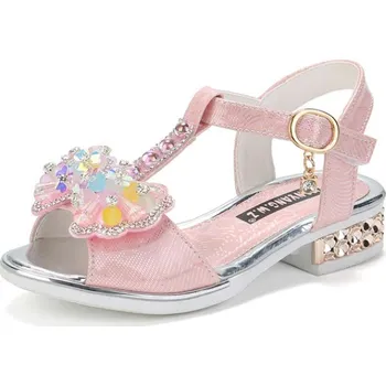 Dětská sálová obuv Čína Dívčí kamínkové sandálky s podpatkem Barva: Růžová, Velikost: 33