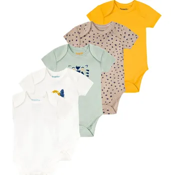 Kojenecký body lupilu® Chlapecké body s krátkými rukávy BIO, 5 kusů (50/56, mintová/bílá/žlutá/béžová)