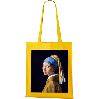 Plátěná taška Dívka s perlovou náušnicí, Barva Žlutá, Velikost 40×45 cm, Canvas Nákupní taška Bezvatriko.cz 1120 - DTF/DTG
