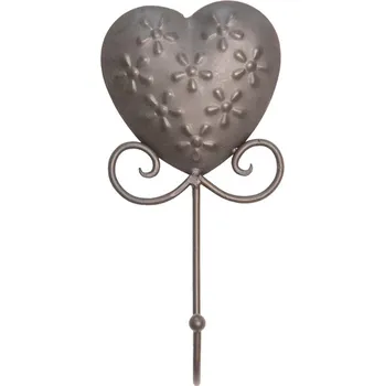 Věšák Hnědý antik nástěnný háček se srdcem Hart Flowy - 10*5*21 cm