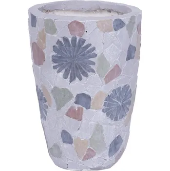 Květináč Dekorace , Květináč s mozaikou, šedý, keramika, 20,5x20,5x28 cm