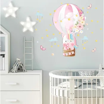Samolepící dekorace Samolepka na zeď "Horkovzdušný balón s jednorožcem" 150x80cm