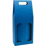 Odnosná kartonová krabice na víno s průhledem, VINKY 2 modrá