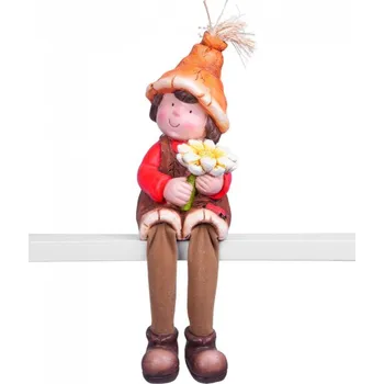 Dekorace Nature, Chlapeček sedí s kvítkem, keramika, 17x16,50x32 cm