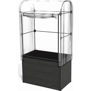 Květináč Plastový truhlík s foliovníkem - antracitová barva (Zahradní plastový truhlík s foliovníkem)