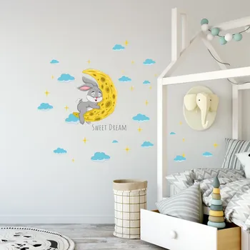 Samolepící dekorace Samolepka na zeď "Králíček na měsíci" 120x110cm